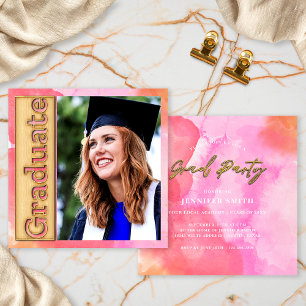 Gold Pink Orange Foto Abschluss Absolventen Party Einladung