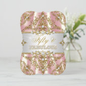 Gold Pink Pearl Damask 50 und fabelhaft Einladung (Stehend Vorderseite)