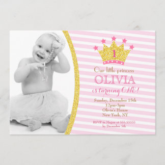 Gold Pink Princess Foto Geburtstag Einladungen