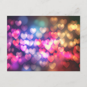 Gold Pink Rot Bokeh Herzen Postkarte