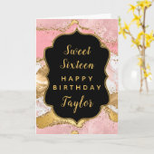 Gold Pink Sequins Agate Sweet 16 Happy Birthday Karte (Gelbe Blume)