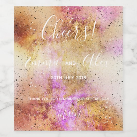 Gold Pink Sky Watercolor | Etikett für Weinflasche (Einzelnes Label)