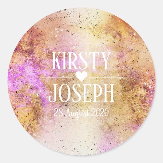 Gold Pink Sky Watercolor Hochzeitsticker Runder Aufkleber (Vorderseite)