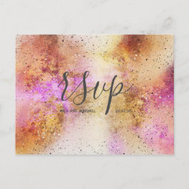 Gold Pink Sky Watercolor Wedding Rsvp Postcard Einladungspostkarte