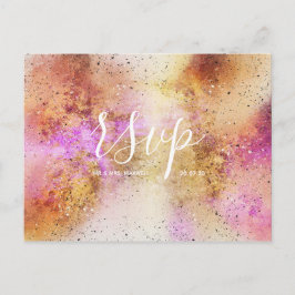 Gold Pink Sky Watercolor Wedding Rsvp Postcard Einladungspostkarte