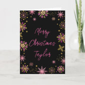 Gold Pink Snowflakes Frohe Weihnachten mit Namen (Vorderseite)