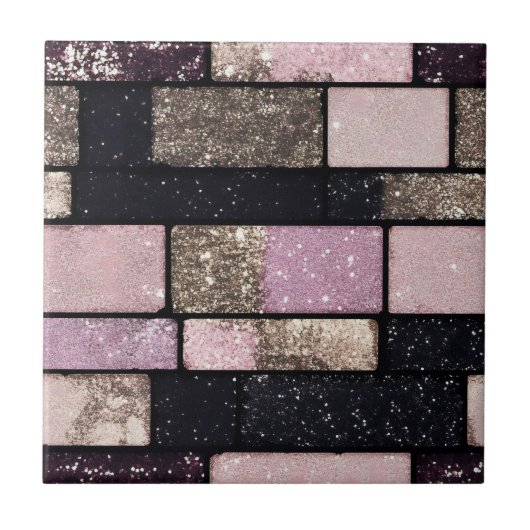 Gold Pink Sparkle Brick Muster Fliese (Vorderseite)