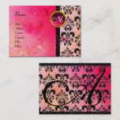 GOLD PINK SPARKLING DAMASK MONOGRAM, fuchsia ruby Visitenkarte (Vorne/Hinten)
