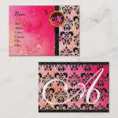 GOLD PINK SPARKLING DAMASK MONOGRAM, fuchsia ruby Visitenkarte (Vorne/Hinten)