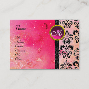 GOLD PINK SPARKLING DAMASK MONOGRAM ,fuchsia Visitenkarte