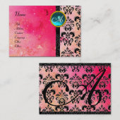 GOLD PINK SPARKLING DAMASK MONOGRAM, fuchsienblau Visitenkarte (Vorne/Hinten)