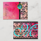GOLD PINK SPARKLING DAMASK MONOGRAM, fuchsienblau Visitenkarte (Vorne/Hinten)