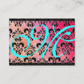 GOLD PINK SPARKLING DAMASK MONOGRAM, fuchsienblau Visitenkarte (Rückseite)