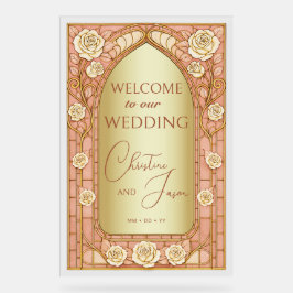 Gold Pink Stained Glass Floral Wedding Welcome Acrylschild