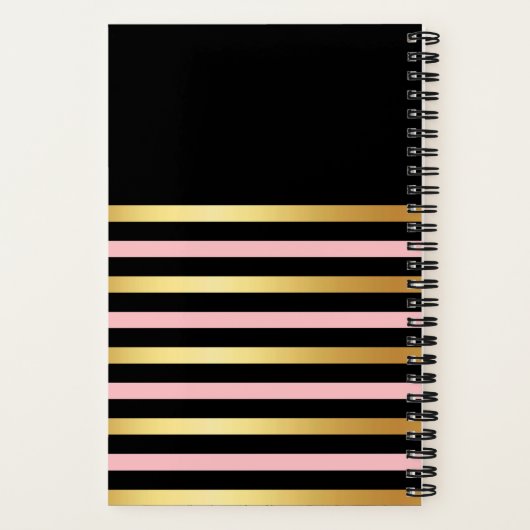 Gold & Pink Striped Notes Journal Custom Name Book Notizblock (Rückseite)