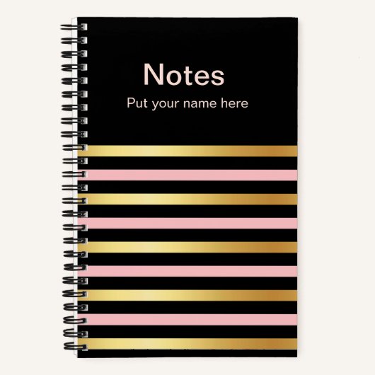 Gold & Pink Striped Notes Journal Custom Name Book Notizblock (Vorderseite)