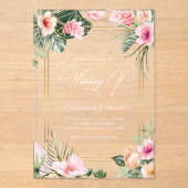 Gold Pink Tropical Beach Hochzeit in Urlaubsort Acryleinladungen (Vorderseite)