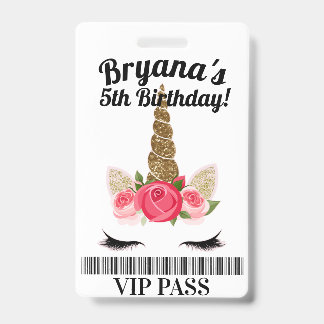 Gold Pink Unicorn Blumen Geburtstagsparty VIP PASS Ausweis