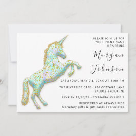 Gold Pink Unicorn Horse White Birthday Baby Dusche Einladung