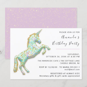 Gold Pink Unicorn Horse White Birthday Baby Dusche Einladung