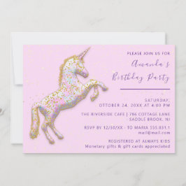Gold Pink Unicorn Pferd Geburtstagsdusche Einladung
