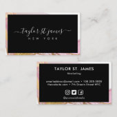 Gold Pink Watercolor Black Border Business Card Visitenkarte (Vorne/Hinten)