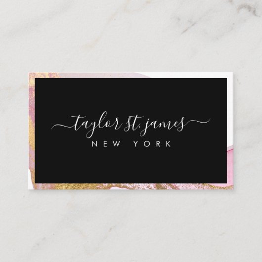 Gold Pink Watercolor Black Border Business Card Visitenkarte (Vorderseite)