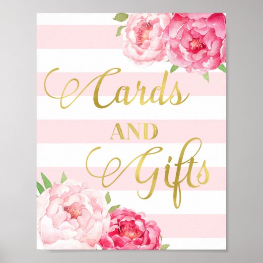 Gold Pink Watercolor Blumenkarten Schild (Vorne)