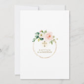Gold Pink Weiße Blume Erster Geburtstag & Taufe Einladung (Rückseite)
