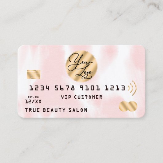 Gold Pink White Watercolor Kreditkarte Logo Visitenkarte (Vorderseite)