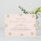 Gold & Pink Winter Snowflake Hochzeitsfeier Brautp Einladung (Stehend Vorderseite)