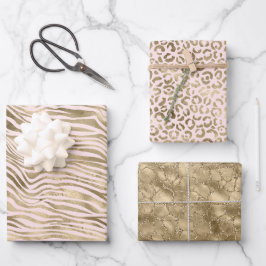 Gold Pink Zebra Animal Print Geschenkpapier Set