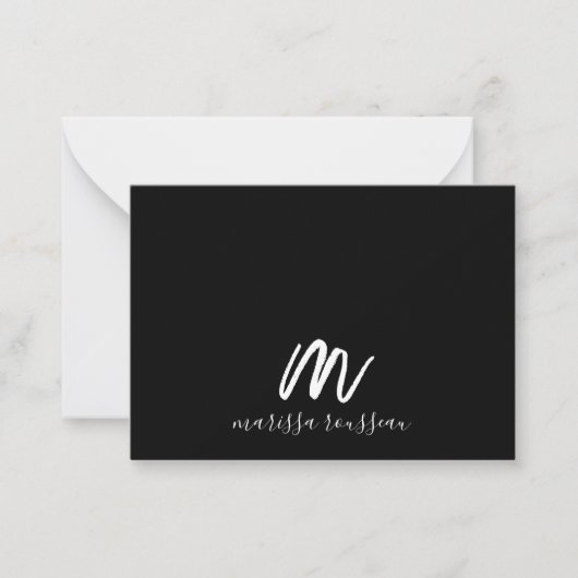 Gold Pinsel Anstrich Monogram Script Name Schwarz Mitteilungskarte (Vorderseite)
