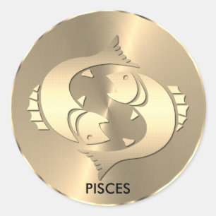 Gold Pisces ♓ Fisch - Zodiac-Zeichen Runder Aufkleber