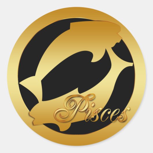 GOLD PISCES ZODIAC SIGN RUNDER AUFKLEBER (Vorderseite)