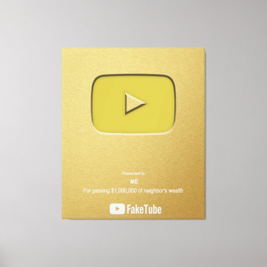 Gold Play Button FakeTube Leinwanddruck (Vorderseite)