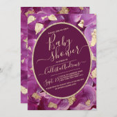 Gold Plum Lilac Akrylen Brushstroke Babydusche Einladung (Vorne/Hinten)