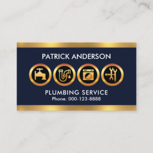 Gold Plumber Icons Border Plumbing Contractor Visitenkarte