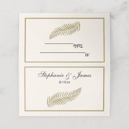 Gold Plume Feather Ivory BG Escort Platzkarten (Außenseite Aufgefaltet)