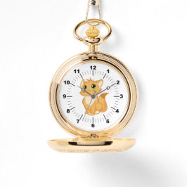 Gold Pocket Watch - Niedliche Katze Armbanduhr