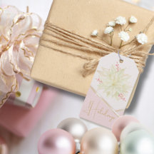 Gold Poinsettia Trendy Script Pink Happy Holiday