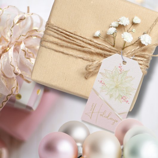 Gold Poinsettia Trendy Script Pink Happy Holiday Geschenkanhänger