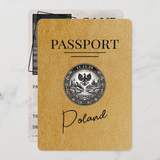 Gold Poland Passport Save the Date (Vorne/Hinten)