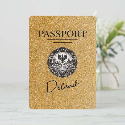 Gold Poland Passport Save the Date (Stehend Vorderseite)