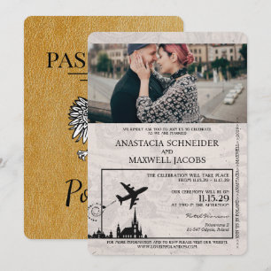 Gold Polen Reisepass Hochzeitseinladung Einladung