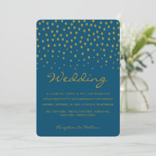 Gold Polka Dot - Blue & Gold - Hochzeit Einladung