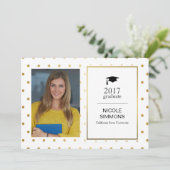 Gold Polka Dot Graduate Foto Card Einladung (Stehend Vorderseite)