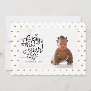Gold Polka Dot Happy New Year Foto Card Feiertagskarte