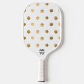 Gold Polka Dot Muster Weißer Schwarz Benutzerdefin Pickleball Schläger (Rückseite)