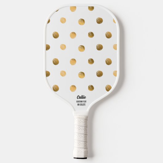Gold Polka Dot Muster Weißer Schwarz Benutzerdefin Pickleball Schläger (Rückseite)